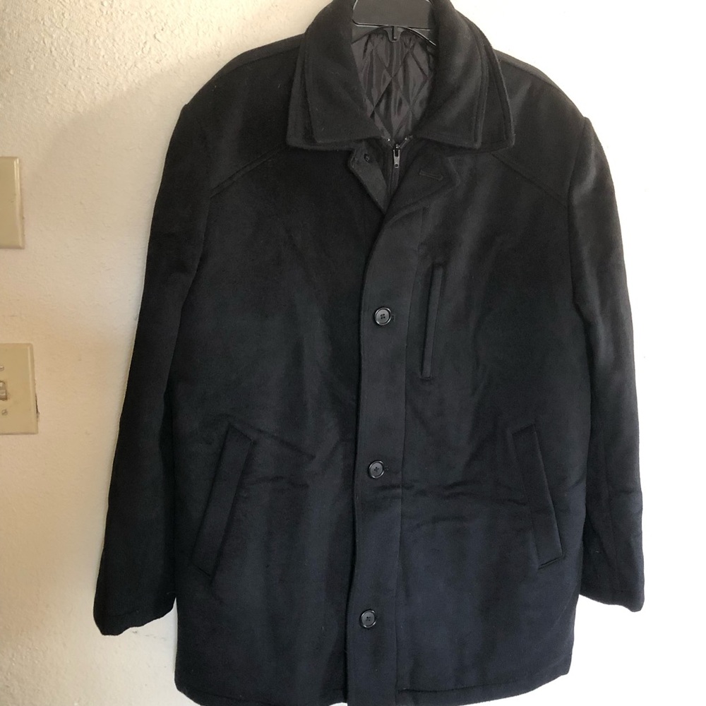 GEOFFREY BEENE WOOL BLEND PEA COAT W/QUILTED LINING (VIETNAM) Black Sz L